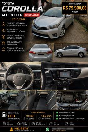TOYOTA COROLLA 1.8 GLI 16V FLEX 4P AUTOMÁTICO TOYOTA COROLLA 1.8 GLI 16V FLEX 4P AUTOMÁTICO